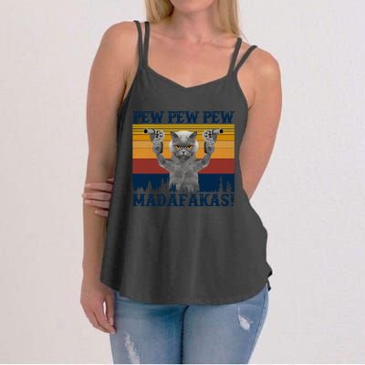 Funny Cat Vintage Pewpewpew Madafakas Cat Crazy Pew Vintage Women's Strappy Tank