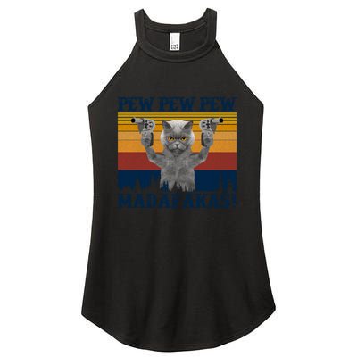 Funny Cat Vintage Pewpewpew Madafakas Cat Crazy Pew Vintage Women's Perfect Tri Rocker Tank