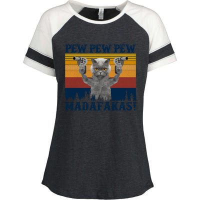 Funny Cat Vintage Pewpewpew Madafakas Cat Crazy Pew Vintage Enza Ladies Jersey Colorblock Tee