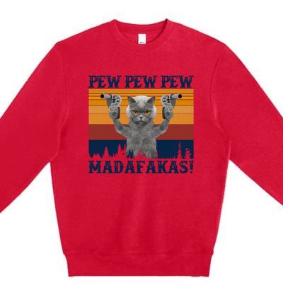 Funny Cat Vintage Pewpewpew Madafakas Cat Crazy Pew Vintage Premium Crewneck Sweatshirt