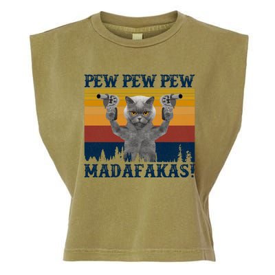 Funny Cat Vintage Pewpewpew Madafakas Cat Crazy Pew Vintage Garment-Dyed Women's Muscle Tee