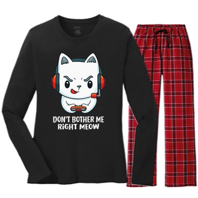 Funny Cat Video Gamer Dont Bother Me Right Meow Gits Women's Long Sleeve Flannel Pajama Set 