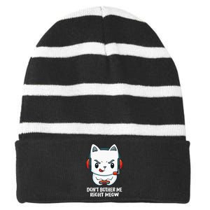 Funny Cat Video Gamer Dont Bother Me Right Meow Gits Striped Beanie with Solid Band