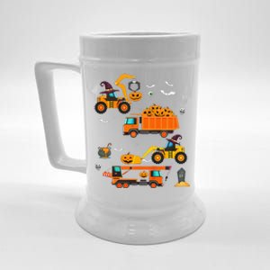 Funny Construction Vehicle Halloween Crane Truck Pumpkin Beer Stein