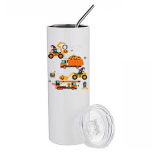 Funny Construction Vehicle Halloween Crane Truck Pumpkin Stainless Steel Tumbler