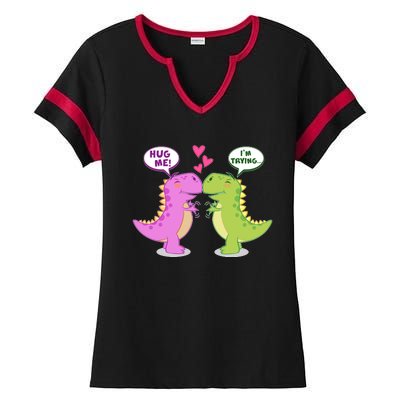 Funny Cute Valentines Day T Rex Dinosaurs Hug Ladies Halftime Notch Neck Tee