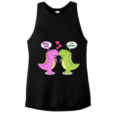 Funny Cute Valentines Day T Rex Dinosaurs Hug Ladies PosiCharge Tri-Blend Wicking Tank
