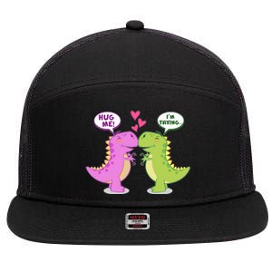 Funny Cute Valentines Day T Rex Dinosaurs Hug 7 Panel Mesh Trucker Snapback Hat