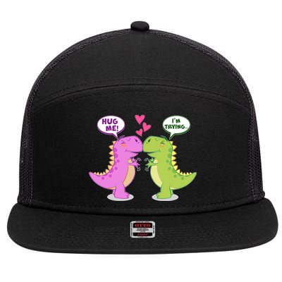 Funny Cute Valentines Day T Rex Dinosaurs Hug 7 Panel Mesh Trucker Snapback Hat