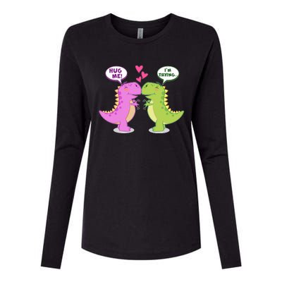 Funny Cute Valentines Day T Rex Dinosaurs Hug Womens Cotton Relaxed Long Sleeve T-Shirt