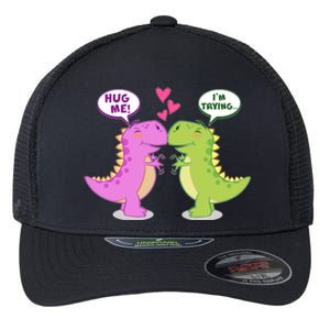 Funny Cute Valentines Day T Rex Dinosaurs Hug Flexfit Unipanel Trucker Cap