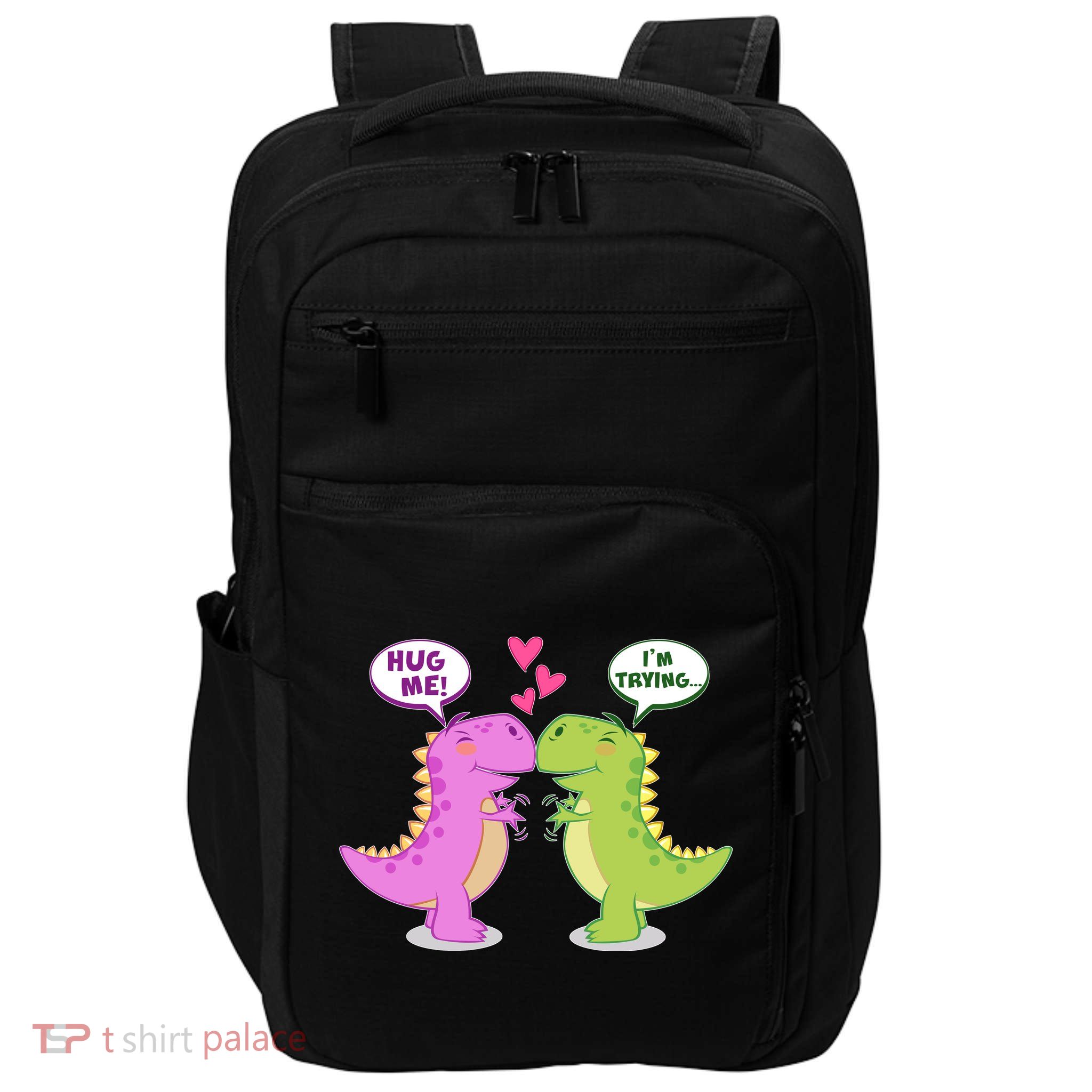 Funny Cute Valentines Day T Rex Dinosaurs Hug Impact Tech Backpack