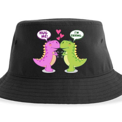 Funny Cute Valentines Day T Rex Dinosaurs Hug Sustainable Bucket Hat