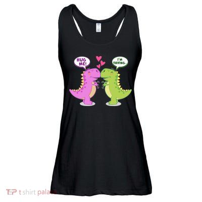 Funny Cute Valentines Day T Rex Dinosaurs Hug Ladies Essential Flowy Tank