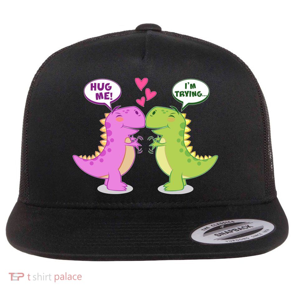 Funny Cute Valentines Day T Rex Dinosaurs Hug Flatbill Hat