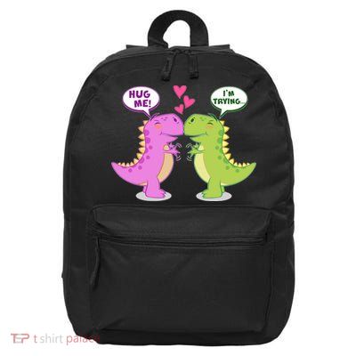 Funny Cute Valentines Day T Rex Dinosaurs Hug 16 in Basic Backpack