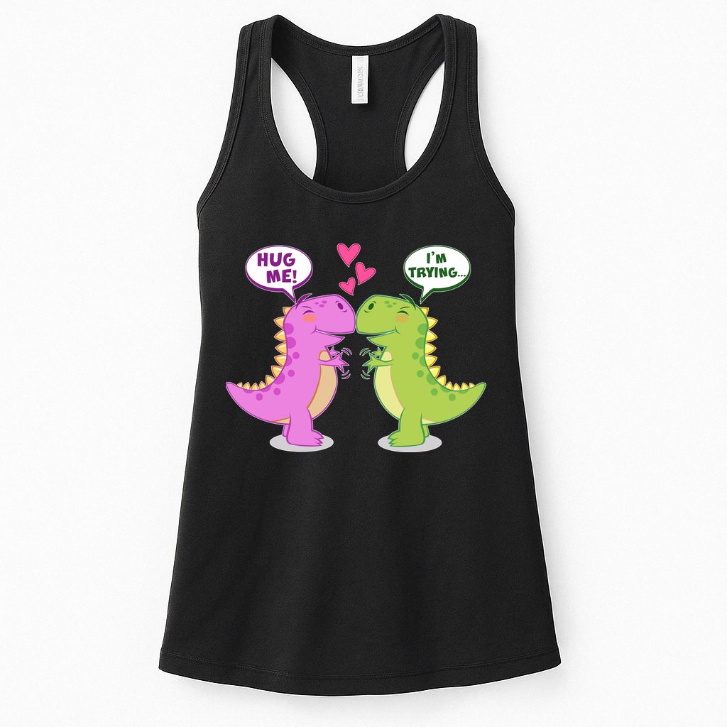 Funny Cute Valentines Day T Rex Dinosaurs Hug Womens Tank Top