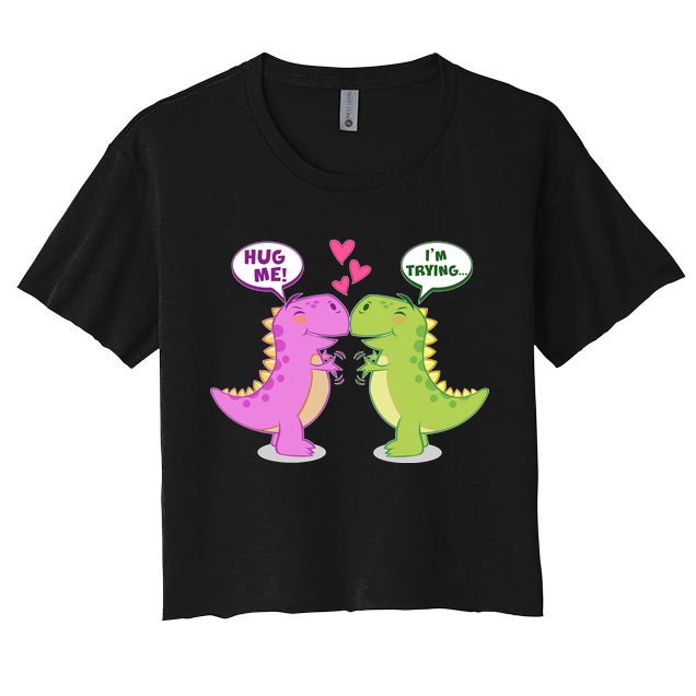 Funny Cute Valentines Day T Rex Dinosaurs Hug Crop Top