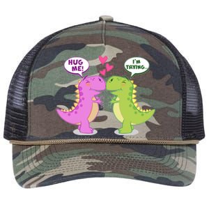 Funny Cute Valentines Day T Rex Dinosaurs Hug Retro Rope Trucker Hat Cap