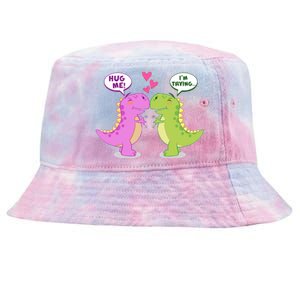 Funny Cute Valentines Day T Rex Dinosaurs Hug Tie-Dyed Bucket Hat