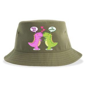 Funny Cute Valentines Day T Rex Dinosaurs Hug Sustainable Bucket Hat