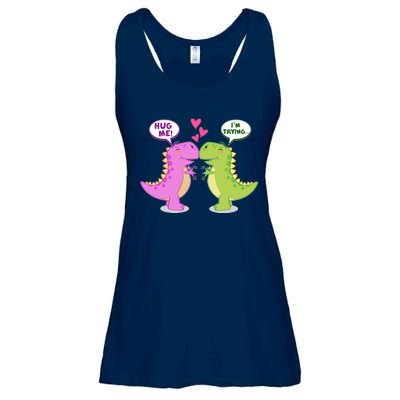 Funny Cute Valentines Day T Rex Dinosaurs Hug Ladies Essential Flowy Tank