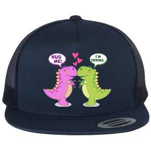 Funny Cute Valentines Day T Rex Dinosaurs Hug Flat Bill Trucker Hat