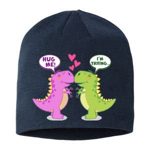 Funny Cute Valentines Day T Rex Dinosaurs Hug Sustainable Beanie