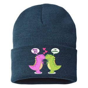 Funny Cute Valentines Day T Rex Dinosaurs Hug Sustainable Knit Beanie