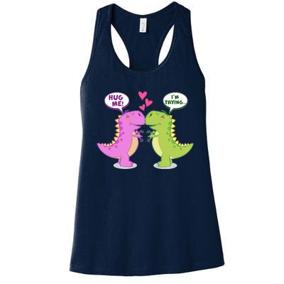 Funny Cute Valentines Day T Rex Dinosaurs Hug Women's Racerback Tank