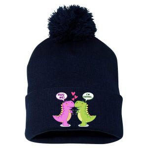 Funny Cute Valentines Day T Rex Dinosaurs Hug Pom Pom 12in Knit Beanie