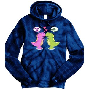 Funny Cute Valentines Day T Rex Dinosaurs Hug Tie Dye Hoodie