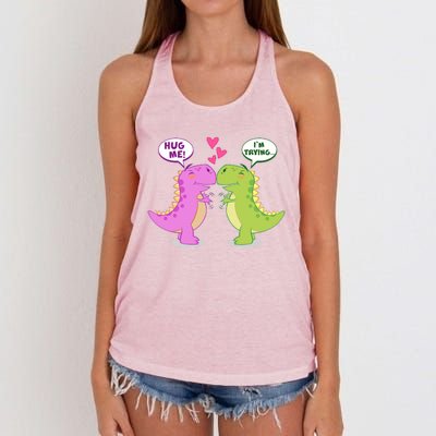 Funny Cute Valentines Day T Rex Dinosaurs Hug Women's Knotted Racerback Tank