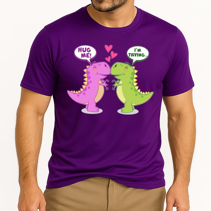 Funny Cute Valentines Day T Rex Dinosaurs Hug Cooling Performance Crew T-Shirt