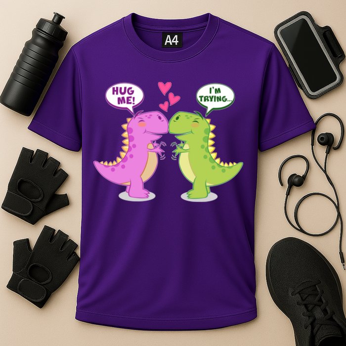 Funny Cute Valentines Day T Rex Dinosaurs Hug Cooling Performance Crew T-Shirt