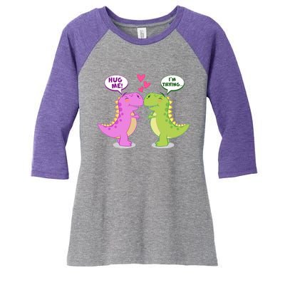 Funny Cute Valentines Day T Rex Dinosaurs Hug Women's Tri-Blend 3/4-Sleeve Raglan Shirt