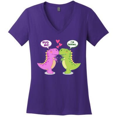 Funny Cute Valentines Day T Rex Dinosaurs Hug Women's V-Neck T-Shirt