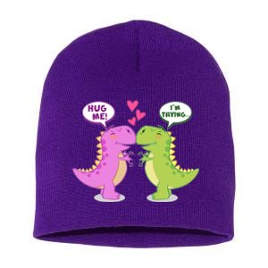 Funny Cute Valentines Day T Rex Dinosaurs Hug Short Acrylic Beanie