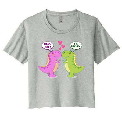 Funny Cute Valentines Day T Rex Dinosaurs Hug Women's Crop Top Tee