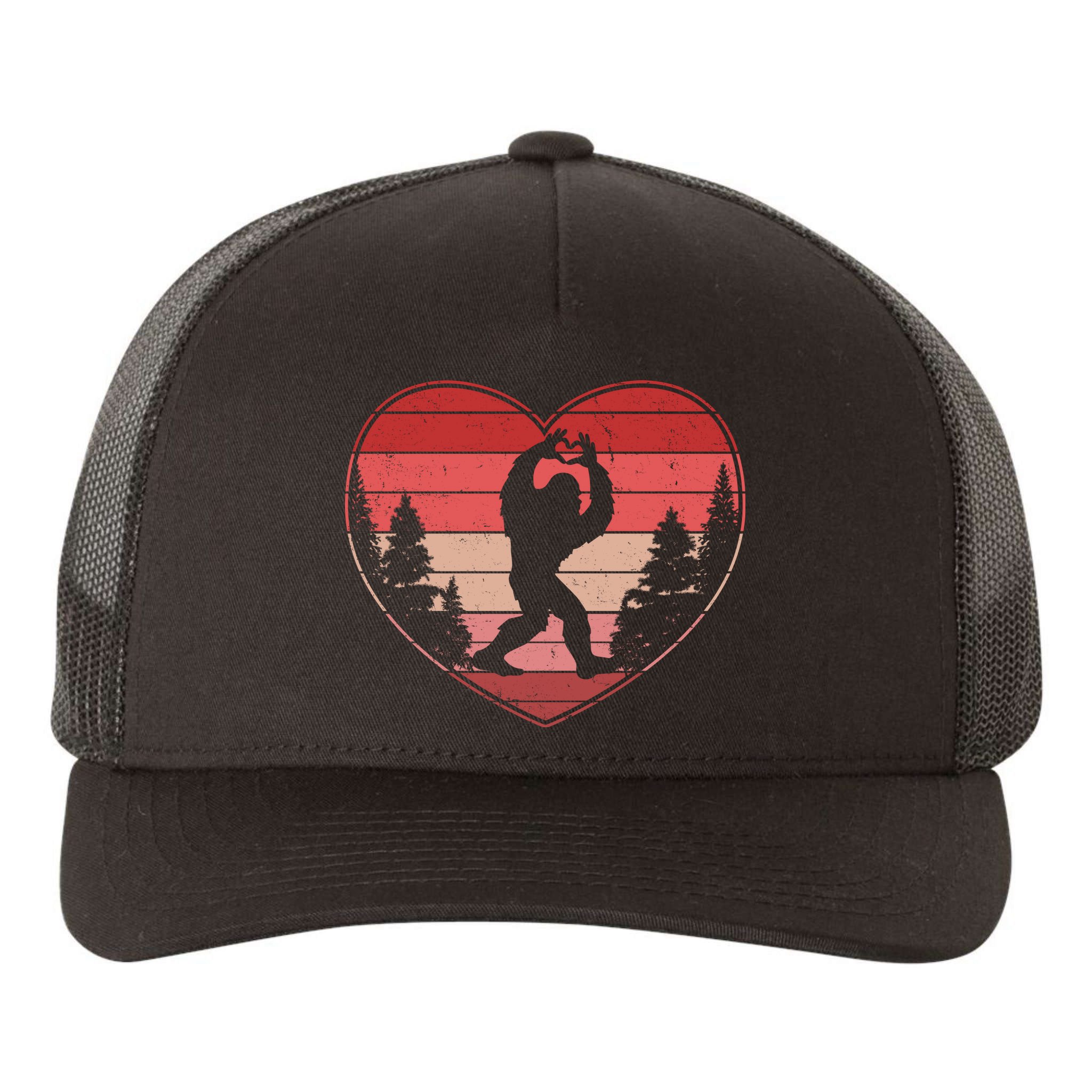 Funny Cute Valentines Day Bigfoot Sasquatch Heart Yupoong Adult 5-Panel Trucker Hat