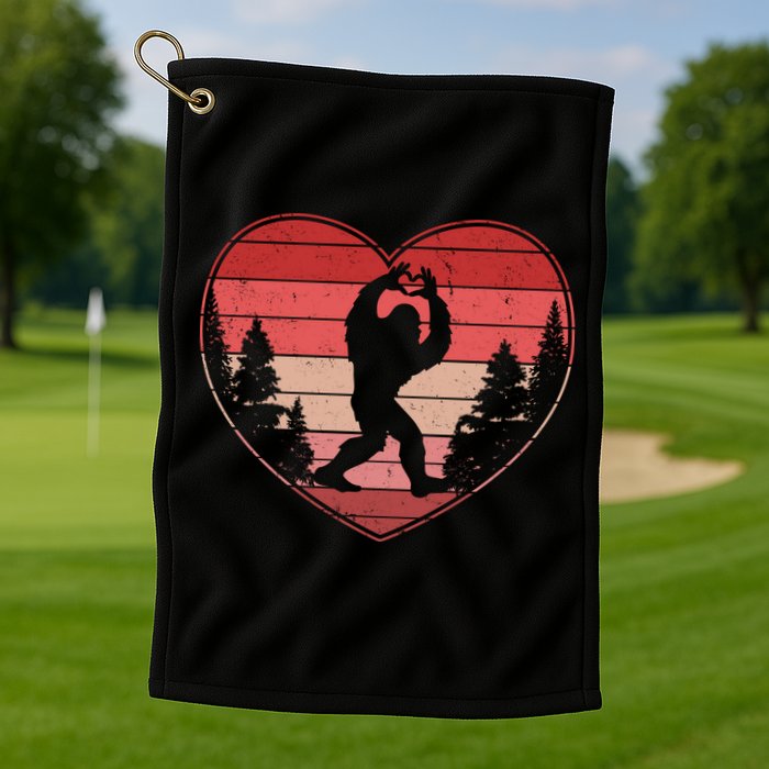 Funny Cute Valentines Day Bigfoot Sasquatch Heart Golf Towel