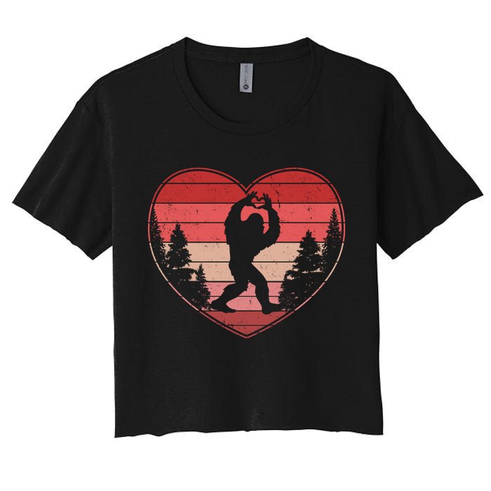 Funny Cute Valentines Day Bigfoot Sasquatch Heart Women's Crop Top Tee