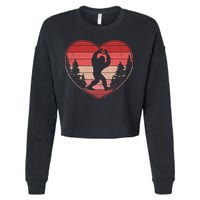 Funny Cute Valentines Day Bigfoot Sasquatch Heart Cropped Pullover Crew