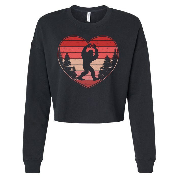 Funny Cute Valentines Day Bigfoot Sasquatch Heart Cropped Pullover Crew