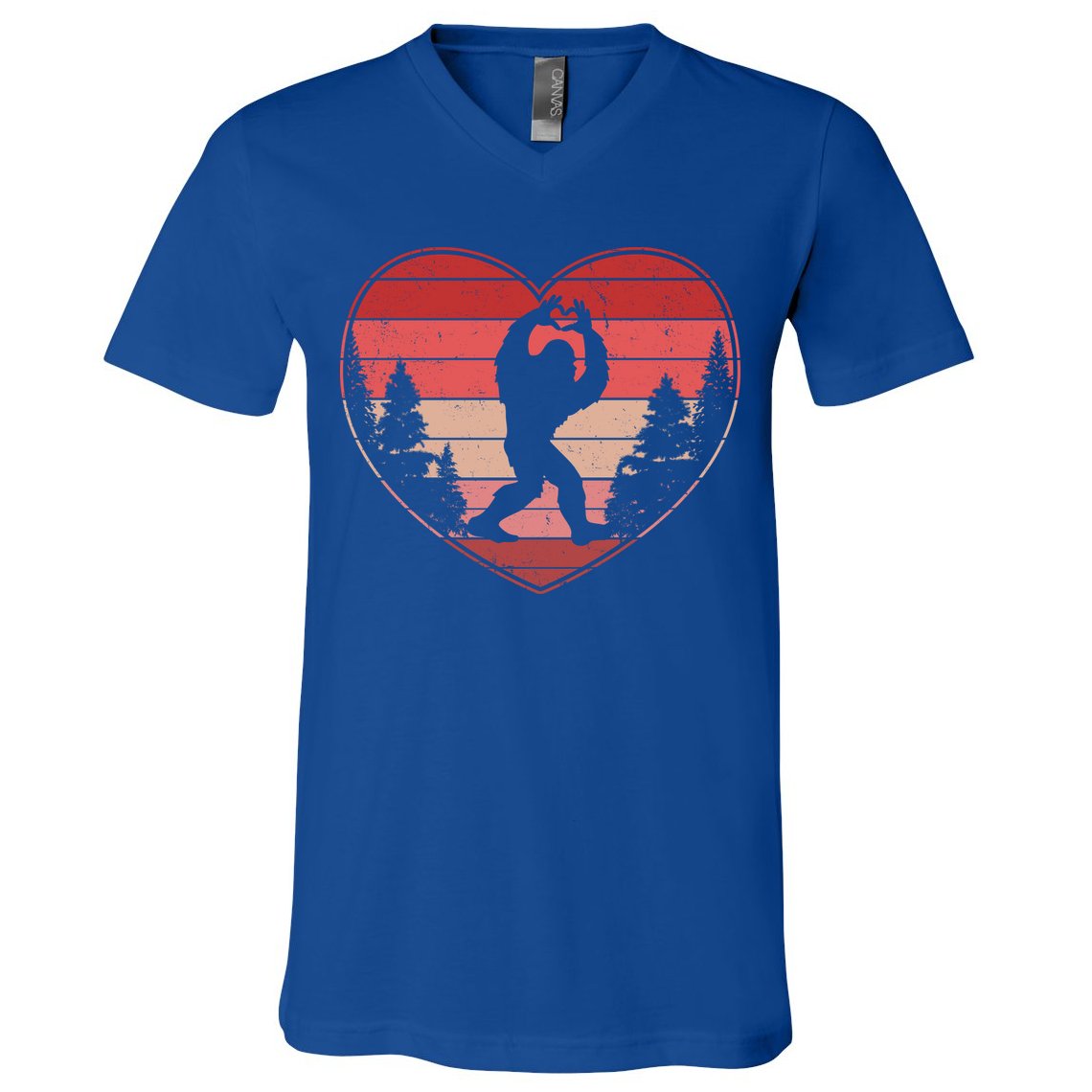Funny Cute Valentines Day Bigfoot Sasquatch Heart V-Neck T-Shirt