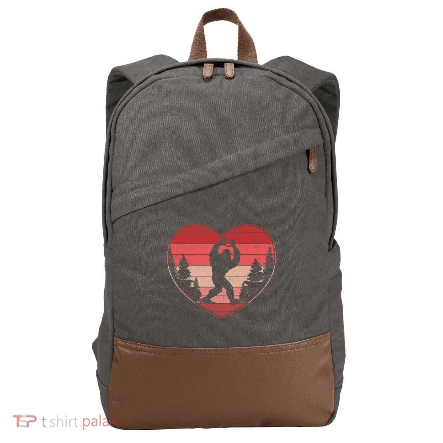 Funny Cute Valentines Day Bigfoot Sasquatch Heart Cotton Canvas Backpack