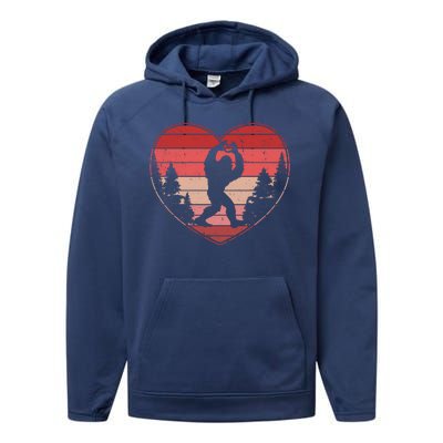 Funny Cute Valentines Day Bigfoot Sasquatch Heart Performance Fleece Hoodie