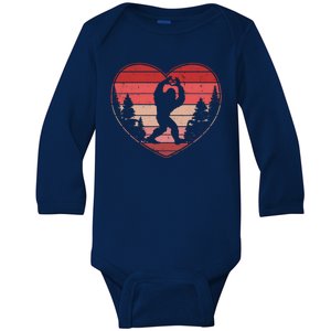 Funny Cute Valentines Day Bigfoot Sasquatch Heart Baby Long Sleeve Bodysuit