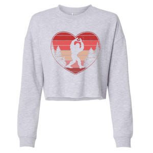 Funny Cute Valentines Day Bigfoot Sasquatch Heart Cropped Pullover Crew