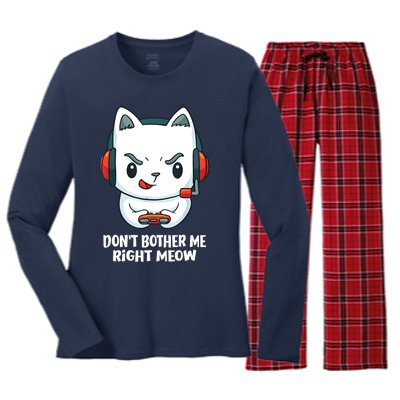 Funny Cat Video Gamer Dont Bother Me Right Meow Women's Long Sleeve Flannel Pajama Set 